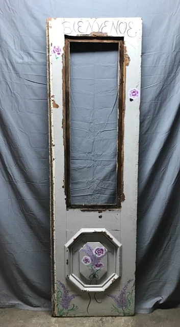 1 Antique Exterior 1880's 24x82 Vintage Hand Painted Floral Art Door Old 924-22B