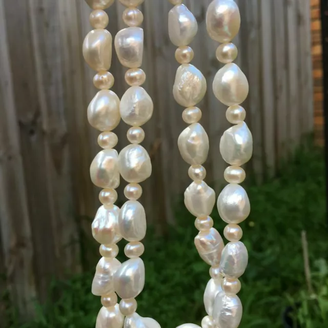 Huge 12-15mm Baroque Natural white Freshwater Pearl Necklace 45cm Good luster 19