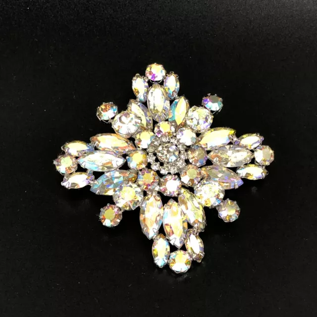 Large SIGNED WEISS Vintage Pin AB Aurora Borealis Rhinestone Brooch