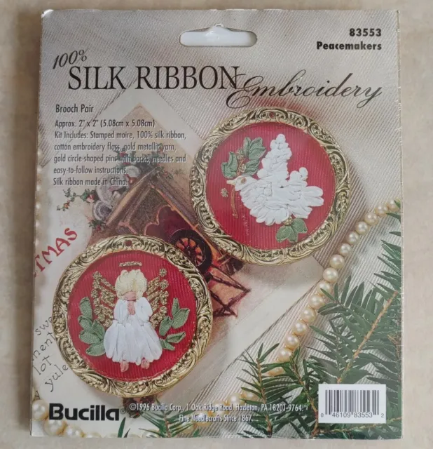 Kit de broches bordados Bucilla par 100 % cinta de seda pacificadores NUEVO 1996