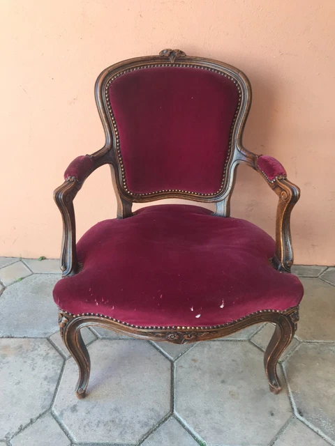 FAUTEUIL CABRIOLET STYLE Louis Xv Fin Xixeme Velours Rouge 
