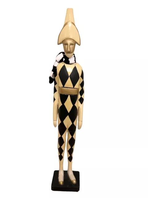 Mid 20th Century Florentine Italian Carved Wood Harlequin Figure Statue
