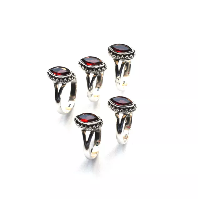 Wholesale 5Pc 925 Solid Sterling Silver Faceted Red Garnet Ring Lot M862