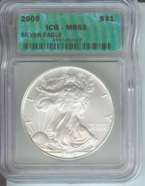 2005 American Silver Eagle ASE S$1 ICG MS69 MS-69 BEAUTIFUL Premium Quality P.Q.