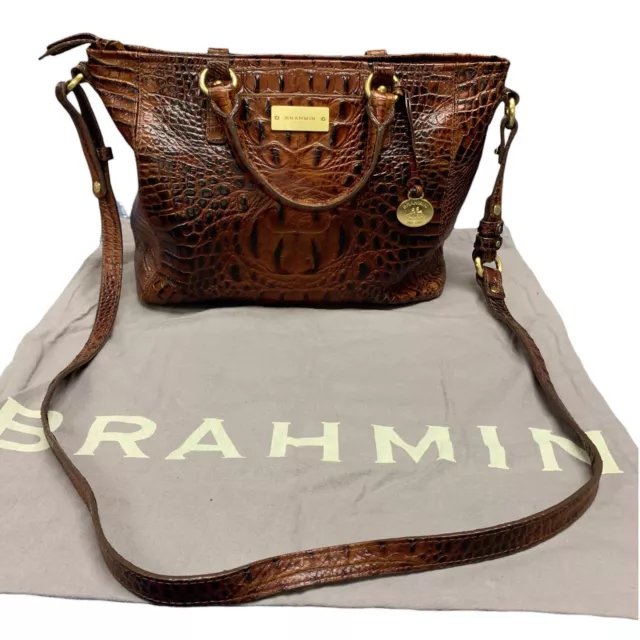 Brahmin Bag Melbourne Brown Leather Croc Embossed Purse Tote Handbag Pocketbook