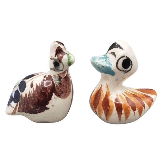 Vintage Tonala Pottery Mexican Hand Painted Folk Art Bird Figurines Chick & Duck