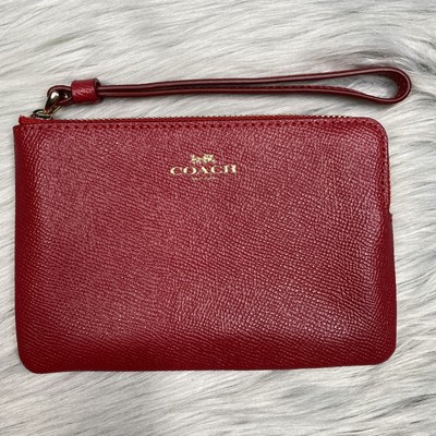 COACH DARCY LEATHER Corner Zip Wristlet Wallet True Red 6