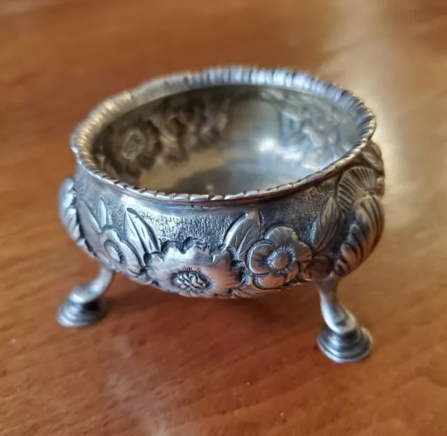 ANTIQUE 1766 ENGLISH STERLING SILVER FOOTED SALT CELLAR RING COIN DISH BOWL 74g