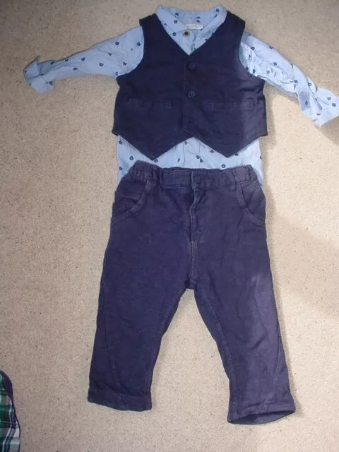 Next Boy 3 piece  suit ,blue shirt , dark blue trousers & waistcoat  9- 12 month