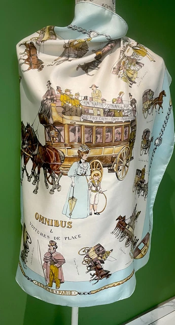 Hermes Paris.'omnibus E Auto Di Posto'. 6O's Sciarpa Di Seta Vintage Per Harrods