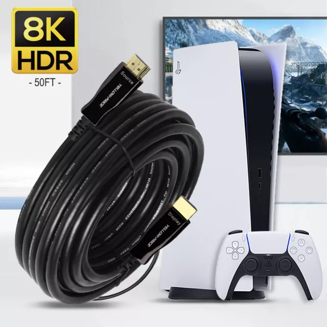 8K Fiber HDMI Cable 15m, YELLOW-PRICE (CL3 Rated) HDMI 2.1 Fiber Optic Cable AU