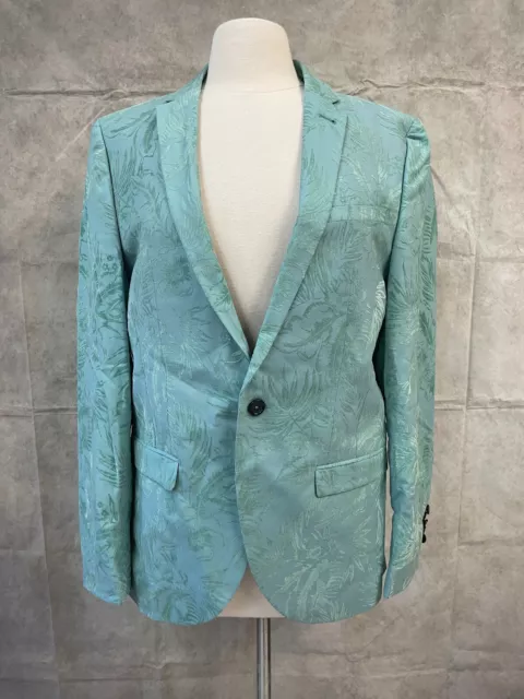 Noose & Monkey Men’s Turquoise Wool Blend One Button Suit Jacket Size UK 42R