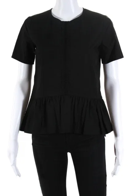 Barneys New York Womens Knit Detail Short Sleeve Blouse Black Size EUR 36