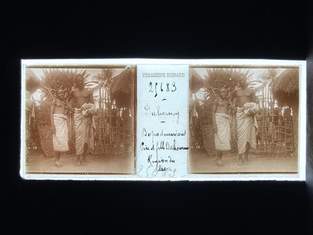 DAHOMEY TRIBU 1900 PLAQUE VERRE 45x107 VUE STEREOSCOPIQUE VERASCOPE RICHARD