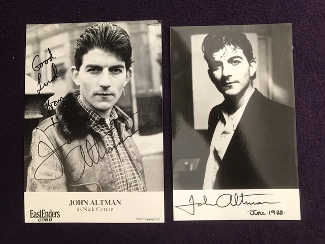 JOHN ALTMAN 2 signed publicity photos EASTENDERS autographs BIRTH OF THE BEATLES