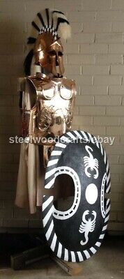 18 gauge Brass Medieval Greek Half Body Armor Suit Cuirass w helmet & Shield TR