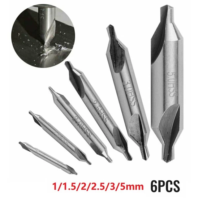 HSS 6 Stck. Mittelbohrer Bits 5/3/2,5/2/1,5/1 mm Kegelsenker Bohren Silber