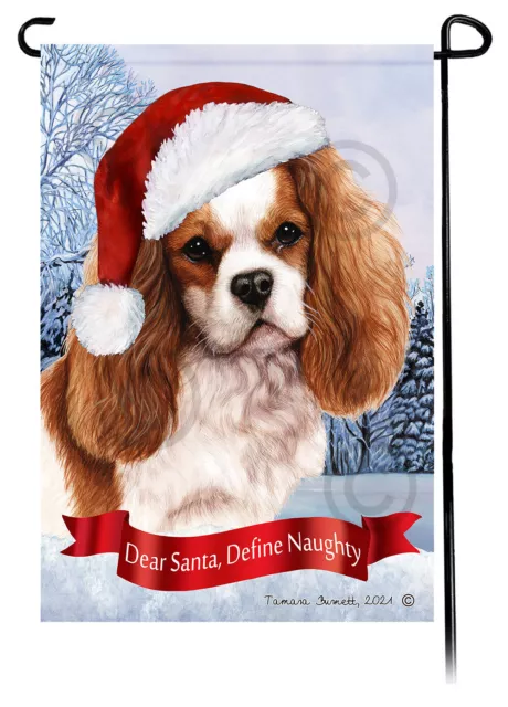 Dear Santa, Define Naughty Garden Flag - Blenheim Cavalier King Charles 035A