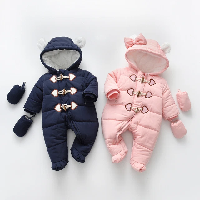 Carina tuta da neve bambina orso orecchie cappotto con cappuccio bottoni cerniera piedi