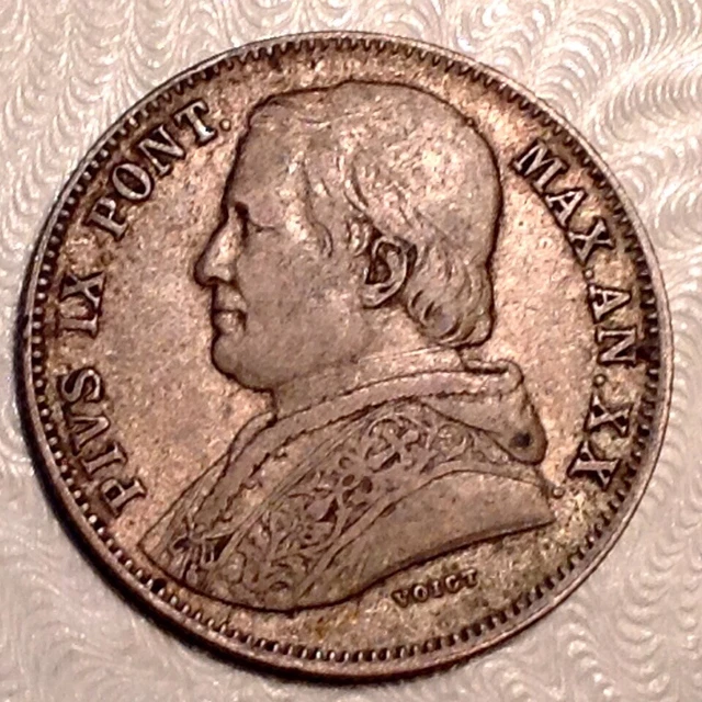 ~ 1865 XX  Vatican Papal States Pope Pius IX 20 Baiocchi KM# 1360a