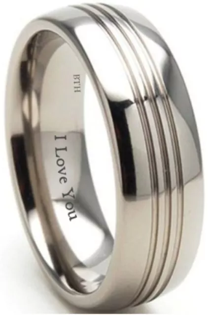 New Boxed Engraved ''I Love You'' 8mm Titanium Wedding Engagement Band Ring