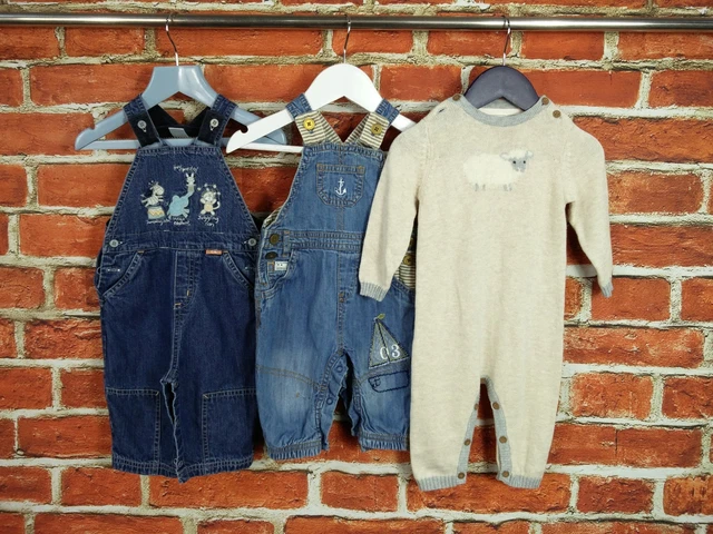 Pacchetto Bambino Età 3-6 Mesi John Lewis Next Denim Denim Dungarees Maglia Romper 68Cm