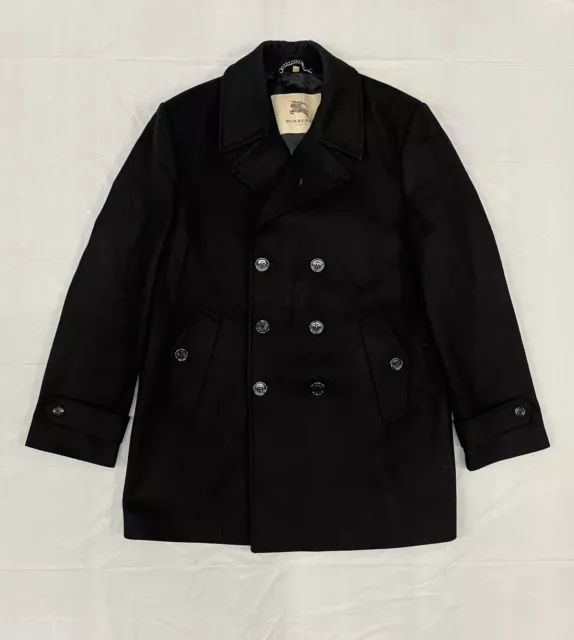 Burberry London Coat 52 Black Mens Wool Double Breasted Viscose Lining