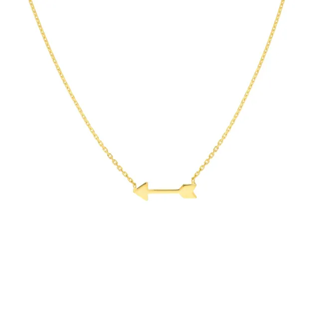 Arrow Pendant Necklace Solid 14K Real Gold Lucky Charm Adjustable Chain Women
