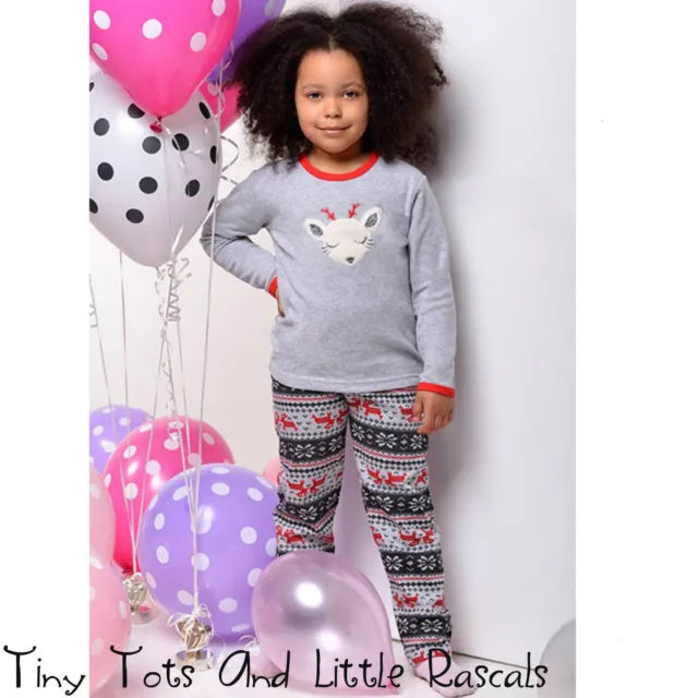 Toddler Girls Novelty warm Cotton Pyjamas Set Nightwear Xmas Size 2-6 years!