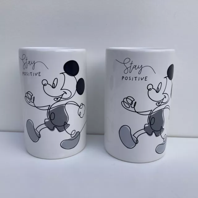 2 XMickey Mouse Tumbler Toothbrush Holder Stay Positive Ceramic Disney Dispenser