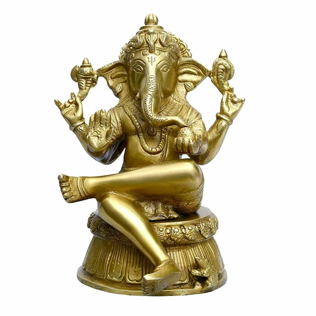 BRASS HINDU GOD Lord Ganesha Ganpati Idol Statue Figurine 8 inches EUR