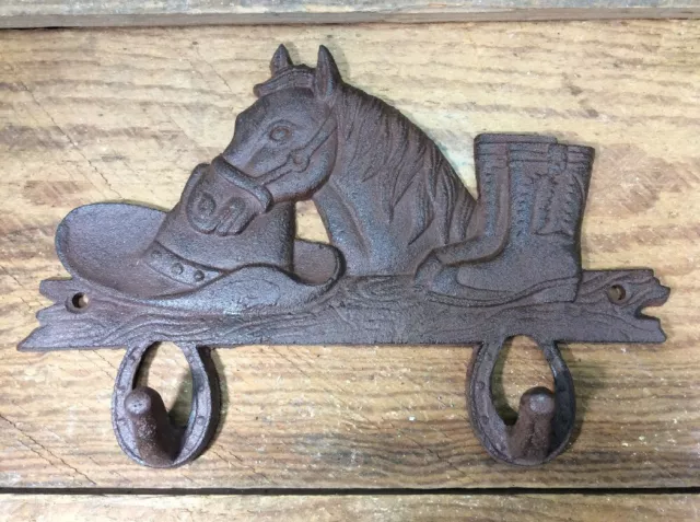 Horse Hat Boot Western Cast Iron Coat Hooks Wall Rustic Antique Vintage Style