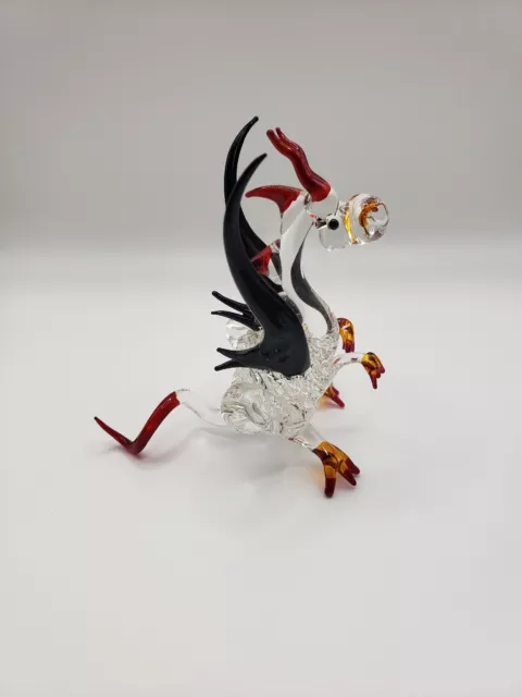 Standing Black, Red and Yellow Dragon Figurine of Blown Glass Crystal