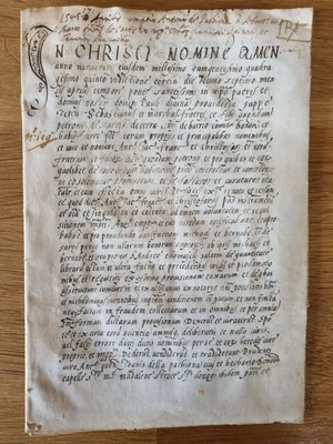 Pergamena Manoscritto documento Christi Nomine Amen Budrio Bologna Anno 1545 