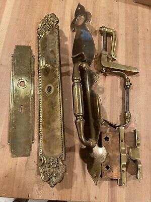 lot Antique & vintage bronze brass Back Plates lockset & handles french &baldwin