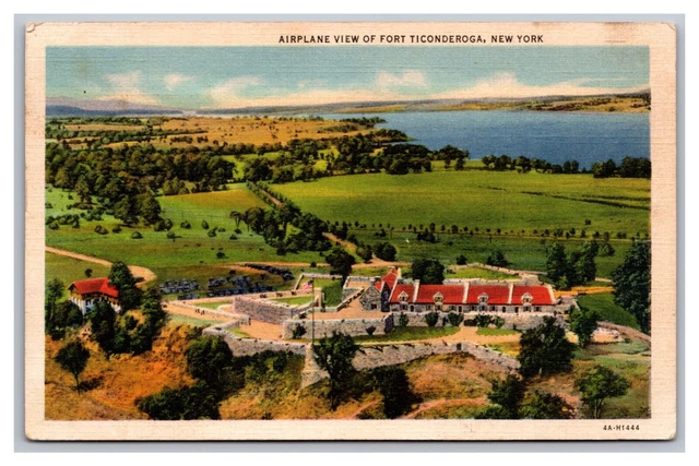 Fort Ticonderoga NY Airplane Aerial View Linen Postcard Posted 1935