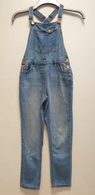 Cc146 Girls Next Faded Blue Tapered Rigid Denim Dungaree 11 Yrs W25 L25