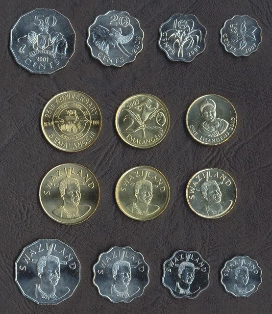 SWAZILAND COMPLETE COIN SET 5+10+20+50 Cent 1+2+5 Emalangeni 1999-2005 UNC LOT 7