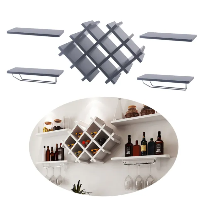 Set of 5pcs Wall Mounted Hanging Wine Rack Storage Shelves Kitchen Glass Holder