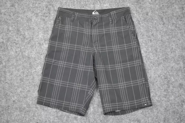 Quiksilver Swim Shorts Boys 14 Black Gray Plaid Surf Trunks Poly Blend Youth