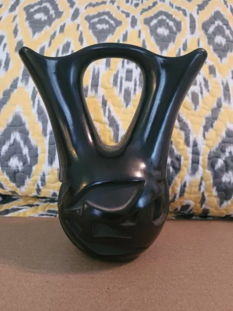 Wedding Vase, Madeline Naranjo signed, pueblo black pottery, circa 1960's