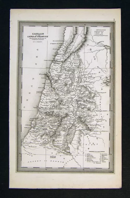 1850 Starling Map - Canaan of Joshua & Judges  Israel Moriah Old Testament Bible