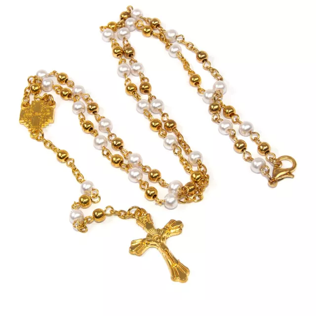 Rosary Beads Decorated Gold-plated Crucifixion Jerusalem Cross Holy Land 15.5"