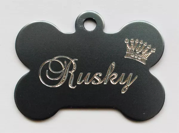 Placa para Perro Gato - HUESO ALUMINIO CORONA - GRABADO Y ENVÍO GRATIS