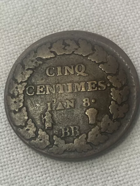 Münze Frankreich 5 Centimes LAN 8 BB