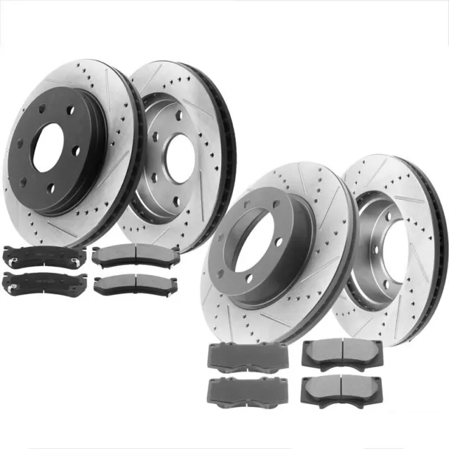 Front Rear Drilled Brake Rotors Pads for Yukon Tahoe Silverado Sierra 1500 C1