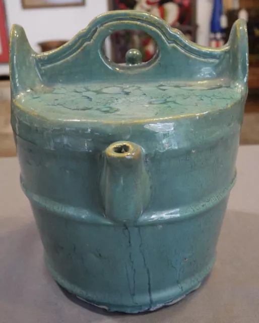 Early 20th Cent. Chinese Green Glazed Shiwan Pottery Well Bucket Form Water Pot 2