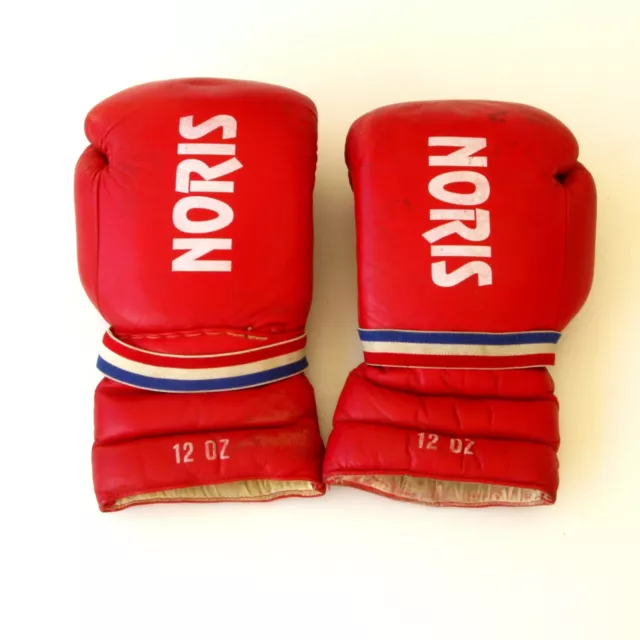 paire de gants de boxe  ancienne NORIS Cuir Rouge Gants d'entraînement - 12 oz