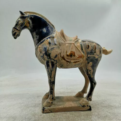 9.1" Collect Old Chinese Ceramics Tang Sancai Pottery Ancient War-horse Statue