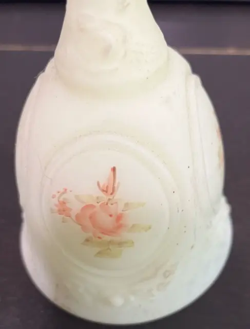 Vintage Hand Painted Burmese Flower ArtSatin Glass Bell Signed By C. Evans Feton